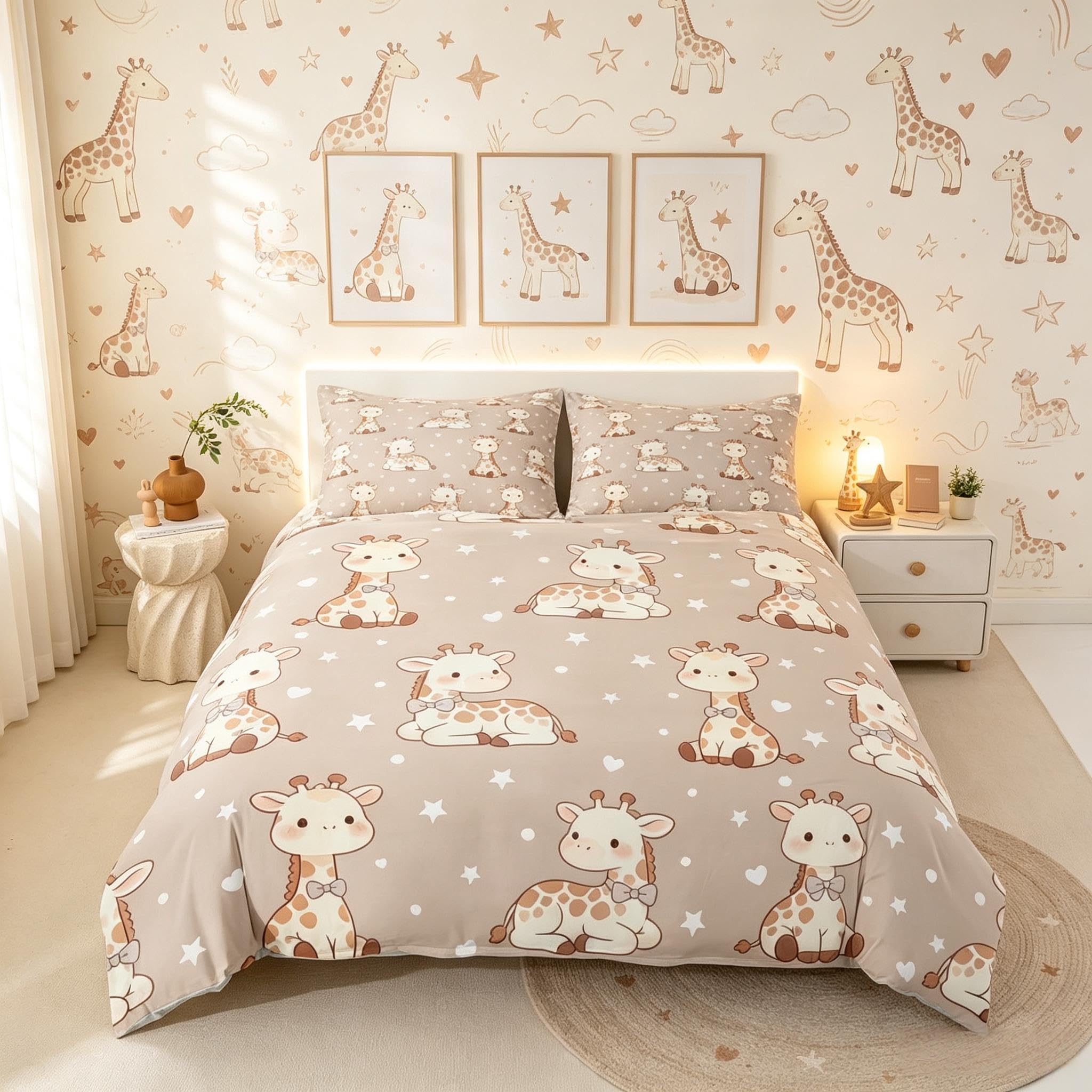 Loussiesd Giraffe Duvet Cover Super King Size Boys Girls Cartoon Giraffe Bedding Set Breathable Soft Wild Animals Bedspread 3Pcs Bedroom Decor Microfiber Zipper Closure