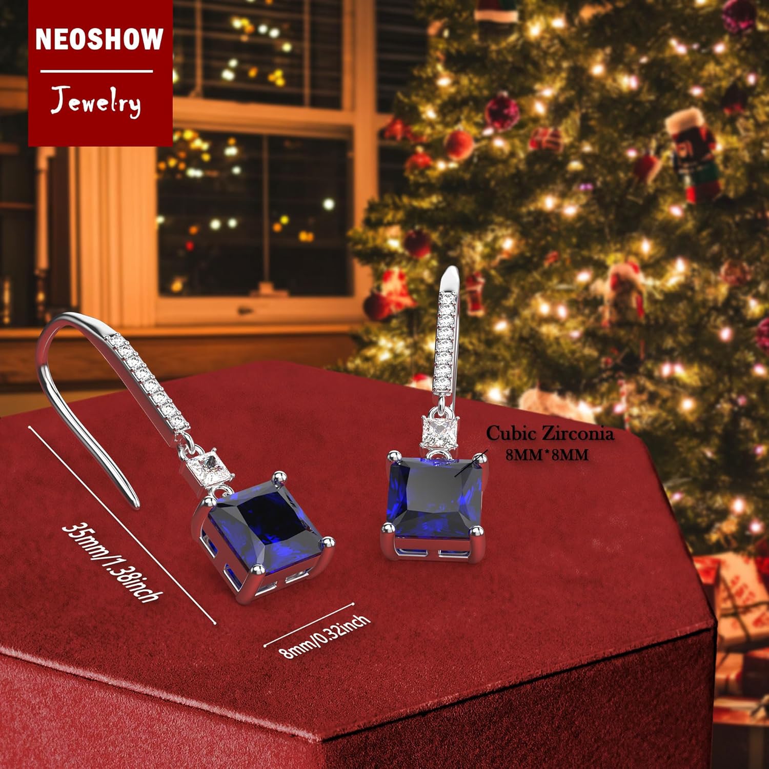 18K White Gold Plated Sterling Silver Square Princess Cut Cubic Zirconia Dangle Earrings for Women Square CZ Diamond Drop Dangling Earrings for Women Mom Hypoallergenic - Image 3