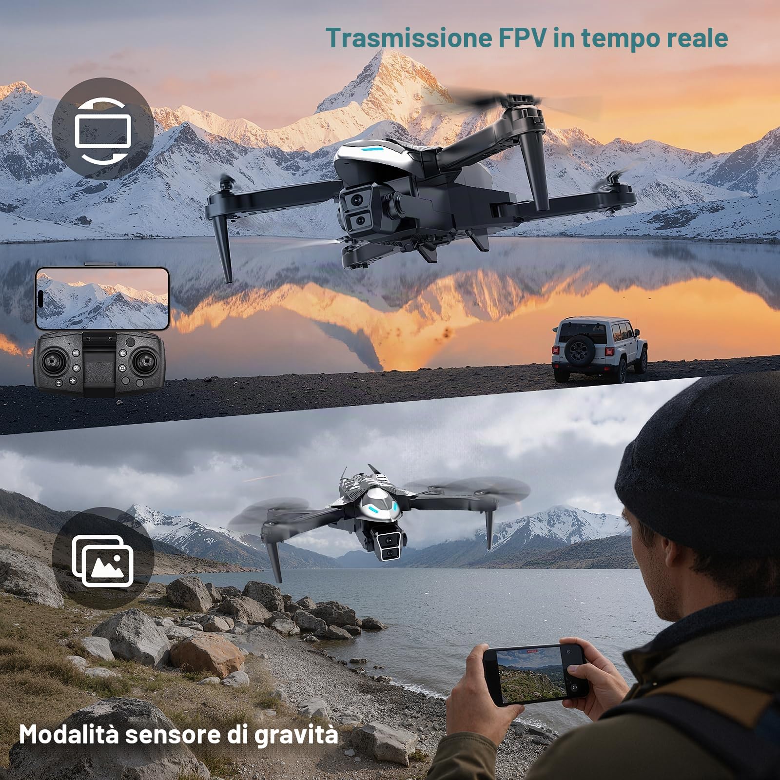 A66 Mini Drone per Bambini con Telecamera 1080P HD FPV con Mantenimento Dell'altitudine, Droni Quadricottero RC con Luci LED e 2 Batterie, Giocattolo Regalo per Ragazzi e Ragazze
