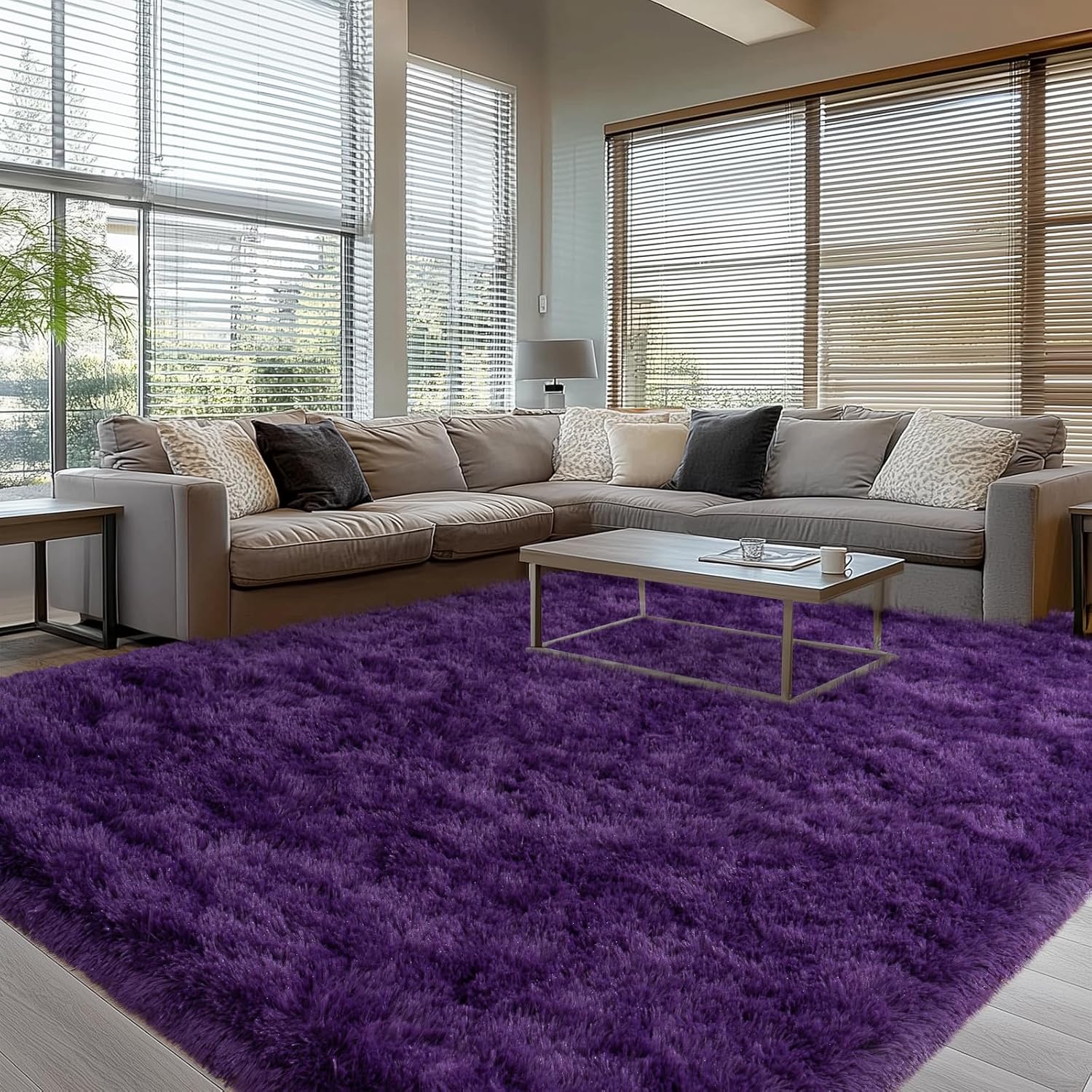 8x10 Large Area Rugs for Living Room, Ultra Soft Purple Big Shag Rug for Bedroom Nursery, Modern Fluffy Plush Carpet for Girls Boys Kids Room Dorm Home Decor, Upgrade Non-Slip