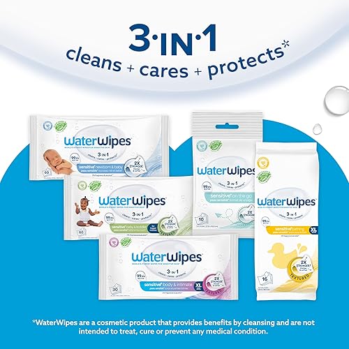 Miniatura 8 de WaterWipes Paquete de 300 toallitas de baño originales (5 paquetes) y toallitas de baño XL, 16 unidades (1 paquete), sin plástico, 99.9% toallitas a
