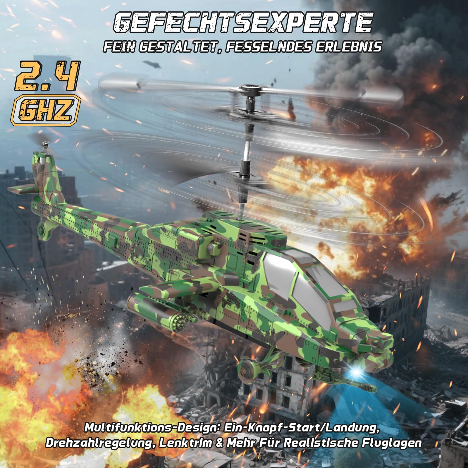 Charmofun Hubschrauber Ferngesteuert, 2,4Ghz RC Helikopter mit Licht und 3 Akkus, 40 Minuten Flugzeit, 3.5 Kanäle Helikopter Ferngesteuert mit Höhenhaltefunktion, Geschenke für Kinder ab 8 Jahre(Grün)