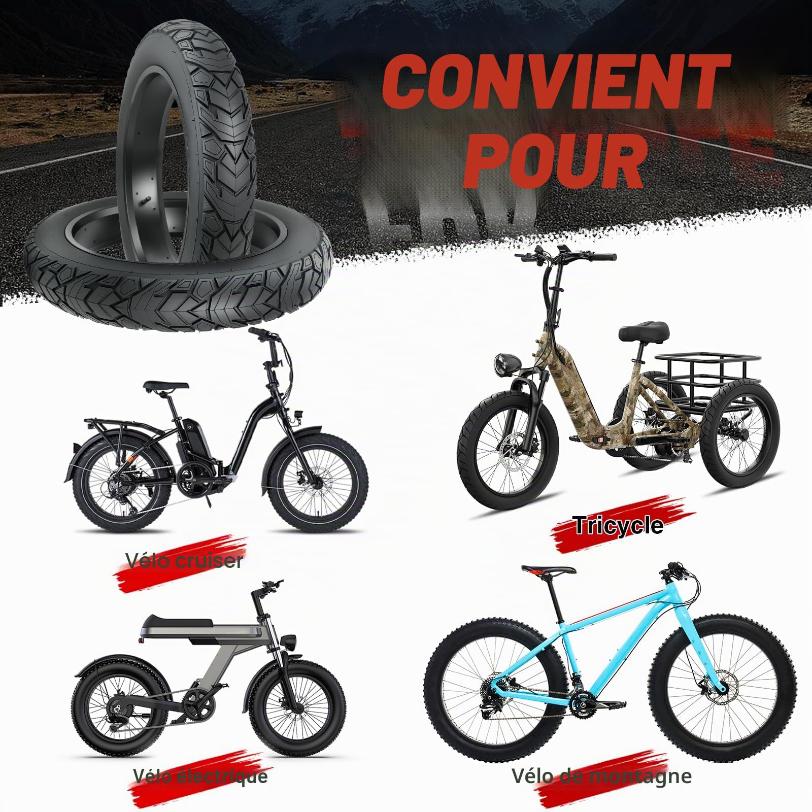 ZUKKA Pneus de VTT Fat Bike 20/26 x 4,0" - 20/26" - Robuste - Rainures profondes - Pliable - Remplacement tout terrain