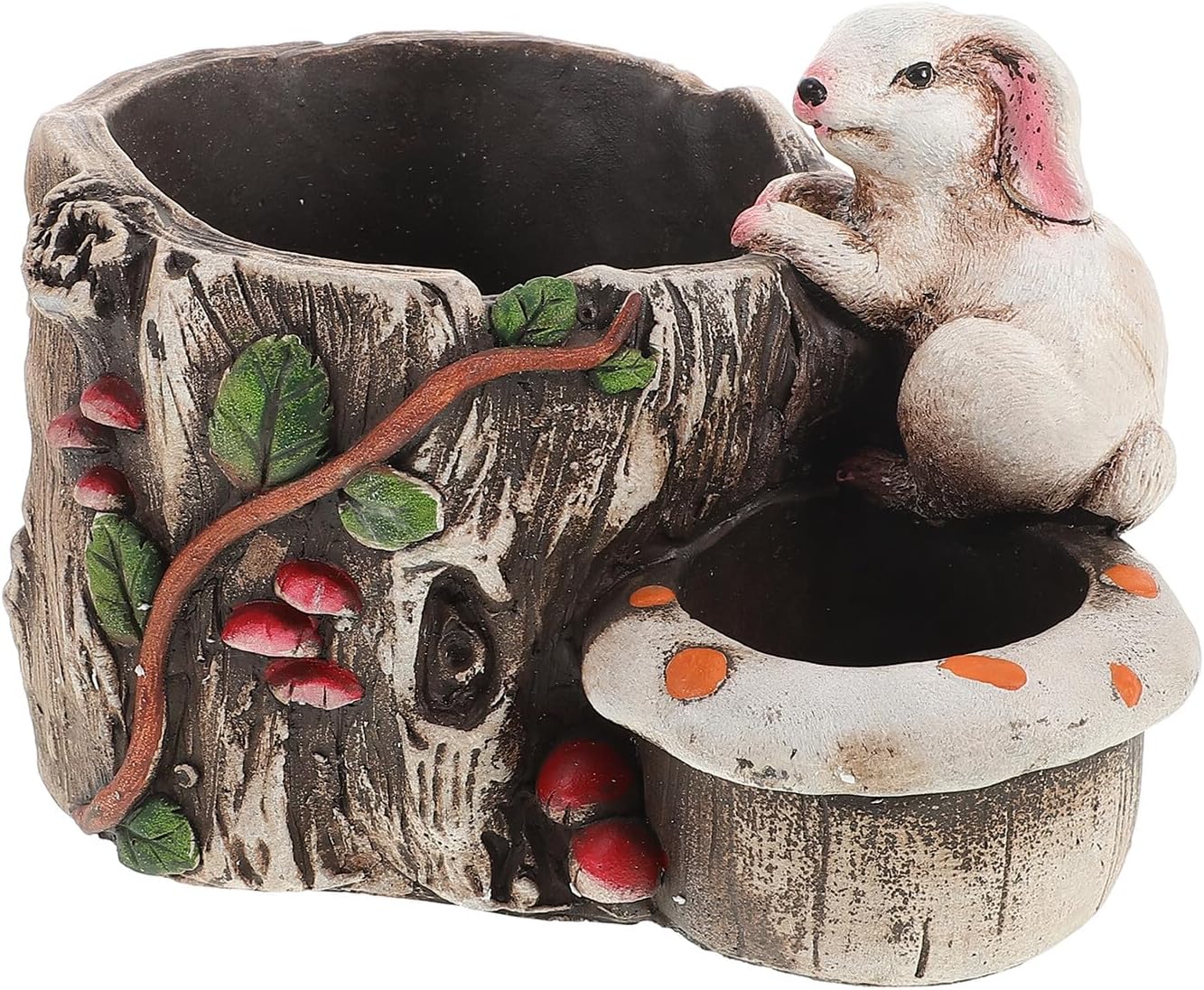 Uonlytech Vintage Cement Succulent Planter Pot Double Opening Decorative Flowerpot for Indoor Outdoor Small Plants, Rustic Cartoon Rabbit Design Patio Garden Pot