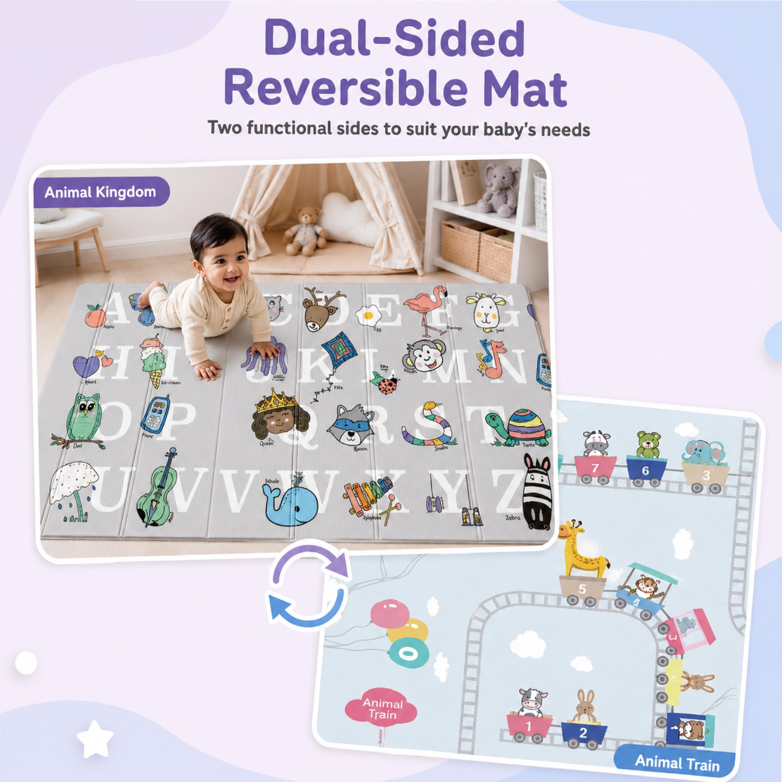 Lifelong Cuppy Alphabet Junior Baby Play Mat | Waterproof Mat for Crawling & Playing | Travel Friendly, Soft Indoor, Outdoor Usage Yoga Mat | Non Toxic with Animal Alphabet Theme (4.92x3.94x0.02ft) — Amazon image 3
