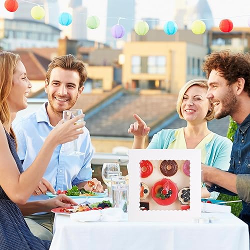 Miniatura 6 de Yeplan Paquete de 20 cajas para tartas, cajas de panadería de 10 x 10 x 2.5 pulgadas con ventana, cajas de galletas para pastel, donas, chocolate,