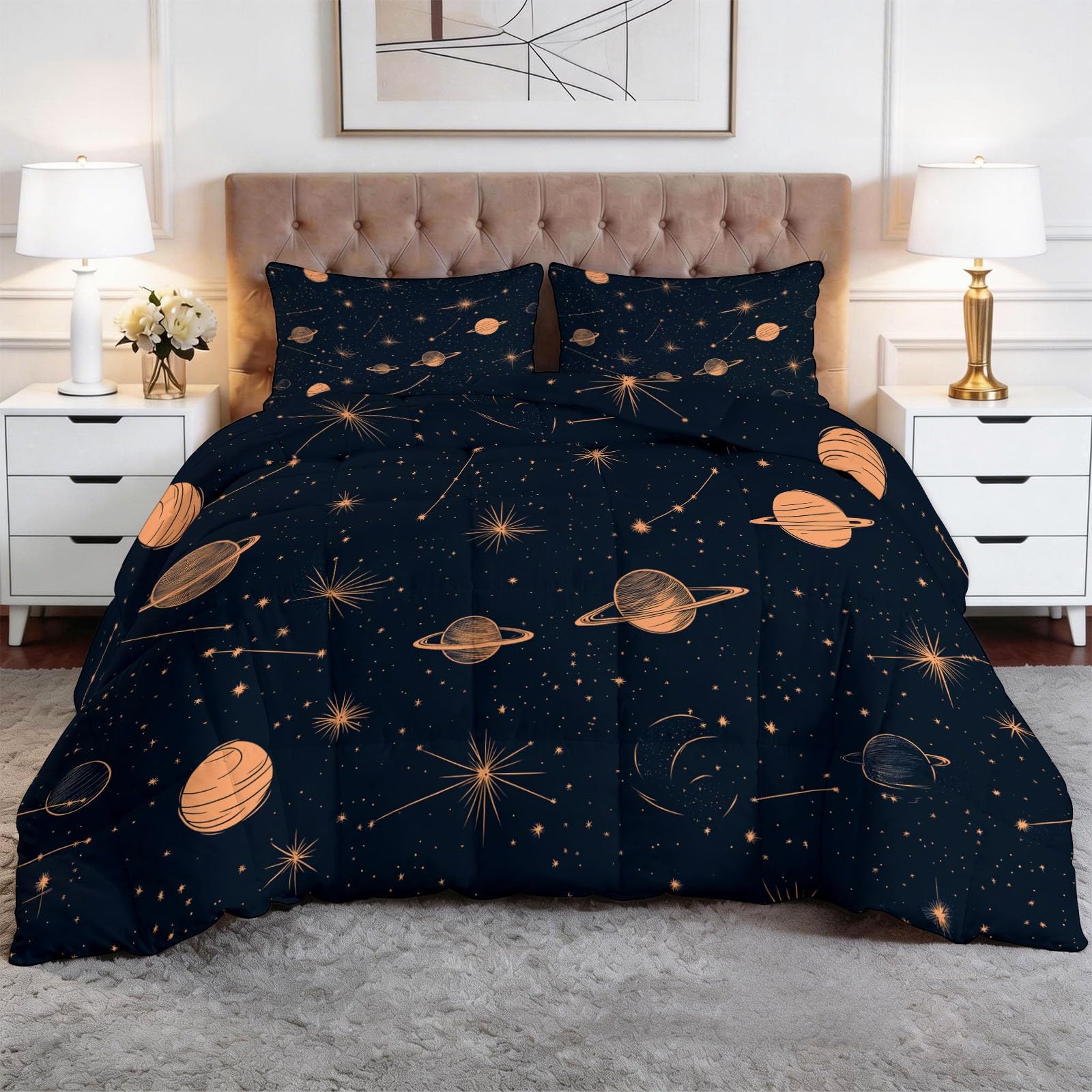 Couette 240x260 cm 4 saisons bleu foncé sans housse imprimée constellation