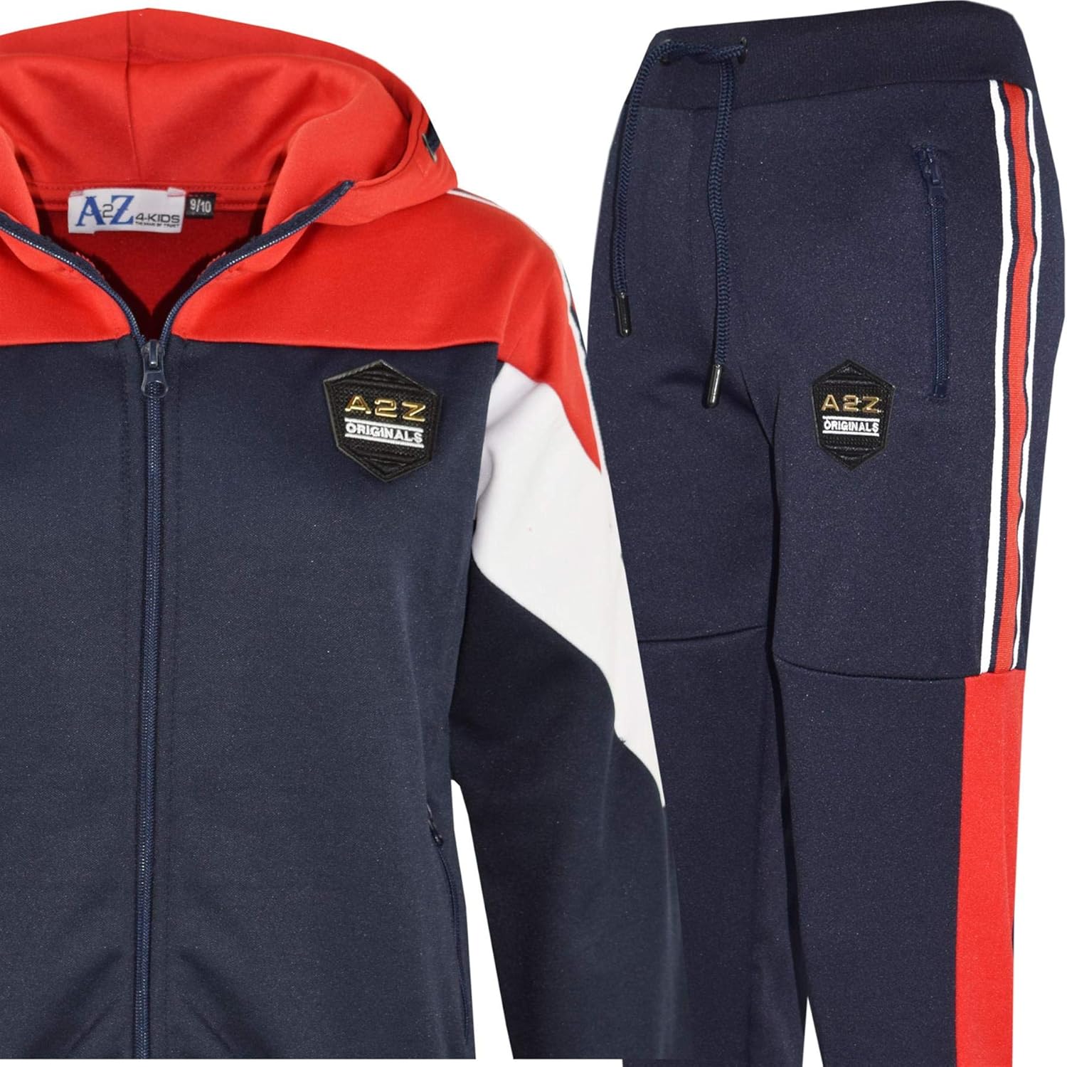 Kids Boys Girls Tracksuit A2Z Originals Panelled Taped Hooded Top Bottom Joggers