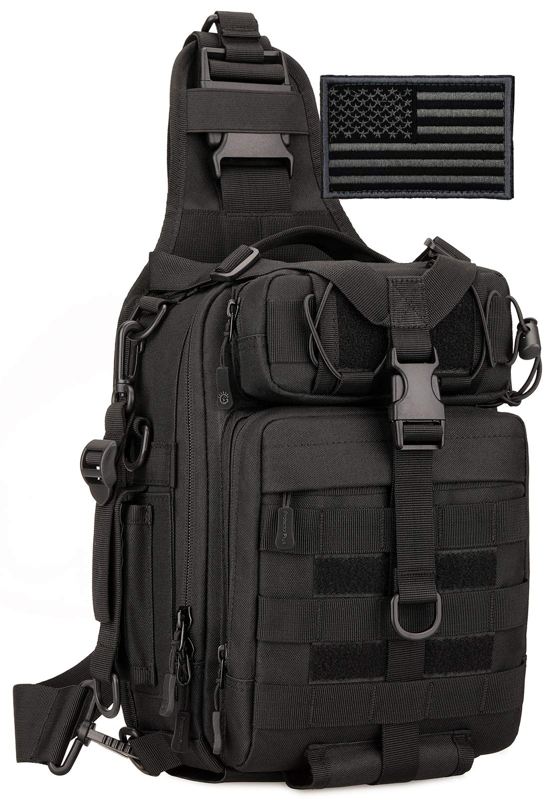 Protector Plus Tactical Sling Bag Military MOLLE Crossbody Pack Chest Shoulder Backpack (Patch Included) | Chest