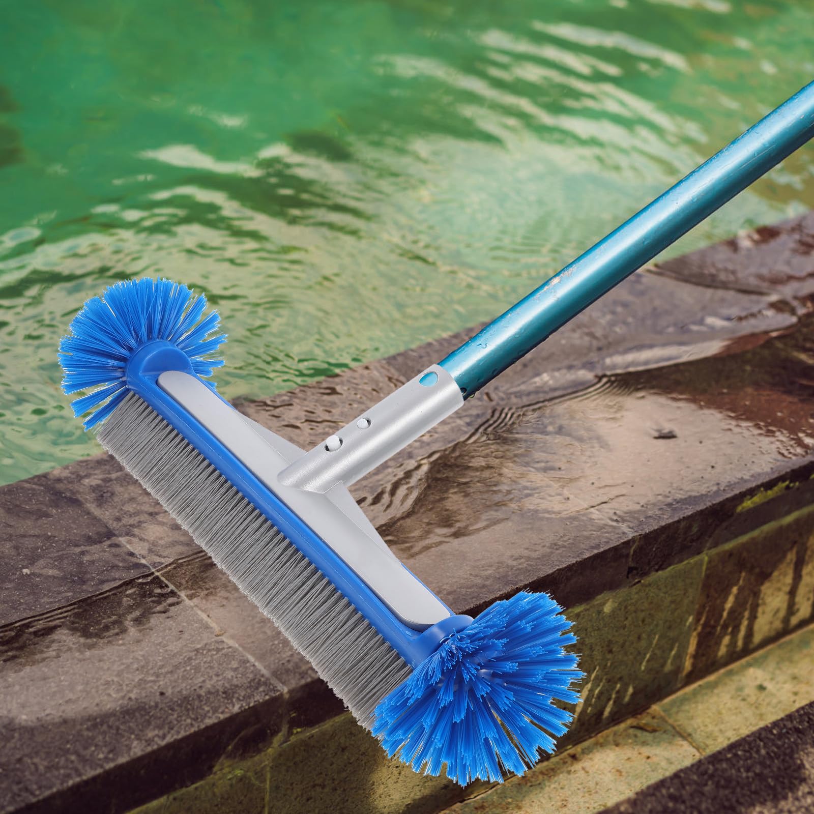 Ciieeo Cepillo para Fregar Pisos y Escalones de Piscina con Mango Ergonómico y Cabezal de Nylon y Aluminio Adecuado para Limpieza en Fiesta Verano