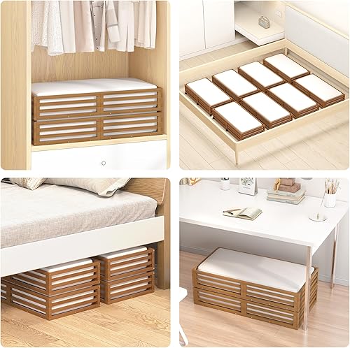 Miniatura 5 de Wisuce Contenedores de almacenamiento de bambú debajo de la cama, organizador debajo de la cama con ruedas con bolsa grande para el polvo, madera