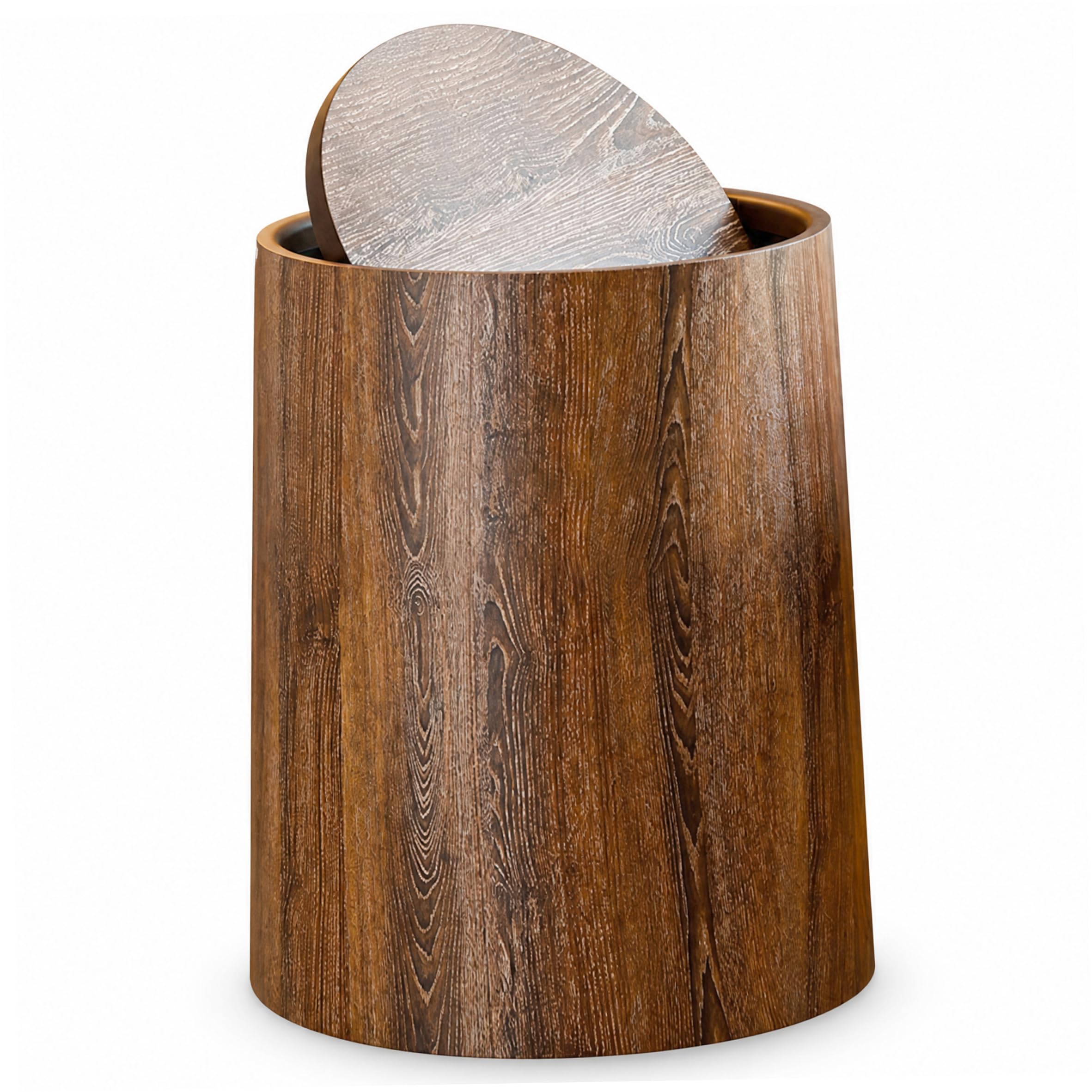 Pattumiera Coperta, Pattumiera con Parte Superiore Oscillante a Doppio Strato con Coperchio Cestino per Rifiuti in plastica con Grana del Legno per Home Office Hotel, 9X11 Pollici, Marrone, Pattumier