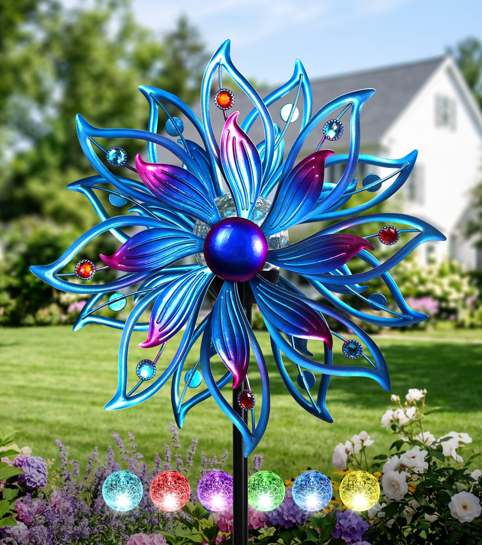 Photo 1 of VUFOZ Solar Wind Spinner Outdoor Mandala Kinetic LED Garden Yard Art Decor