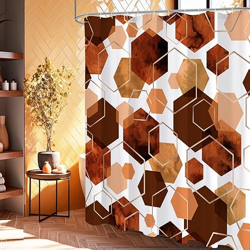 Miniatura 2 de Cortina de ducha moderna naranja para baño, decoración de arte geométrico, cortina de baño impermeable, juego de cortinas de ducha de tela abstracta