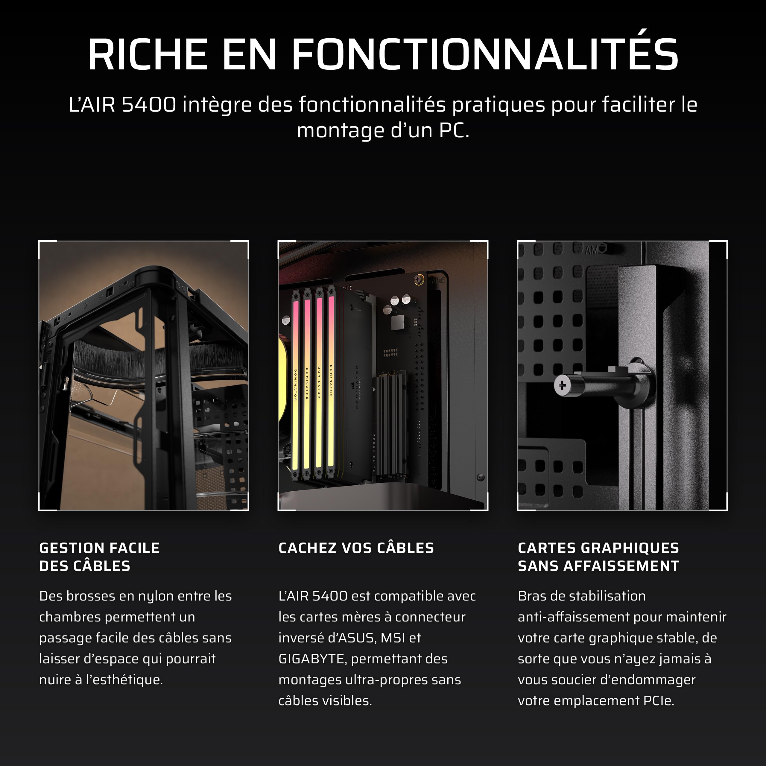CORSAIR AIR 5400 LX-R RGB iCUE Link Boîtier PC Triple Chambre – Noir | 3x Ventilateurs RGB LX-R Inclus, Panoramique, Chambre Isolée pour AIO 360mm, Compatible Mères À Connexion Inversée