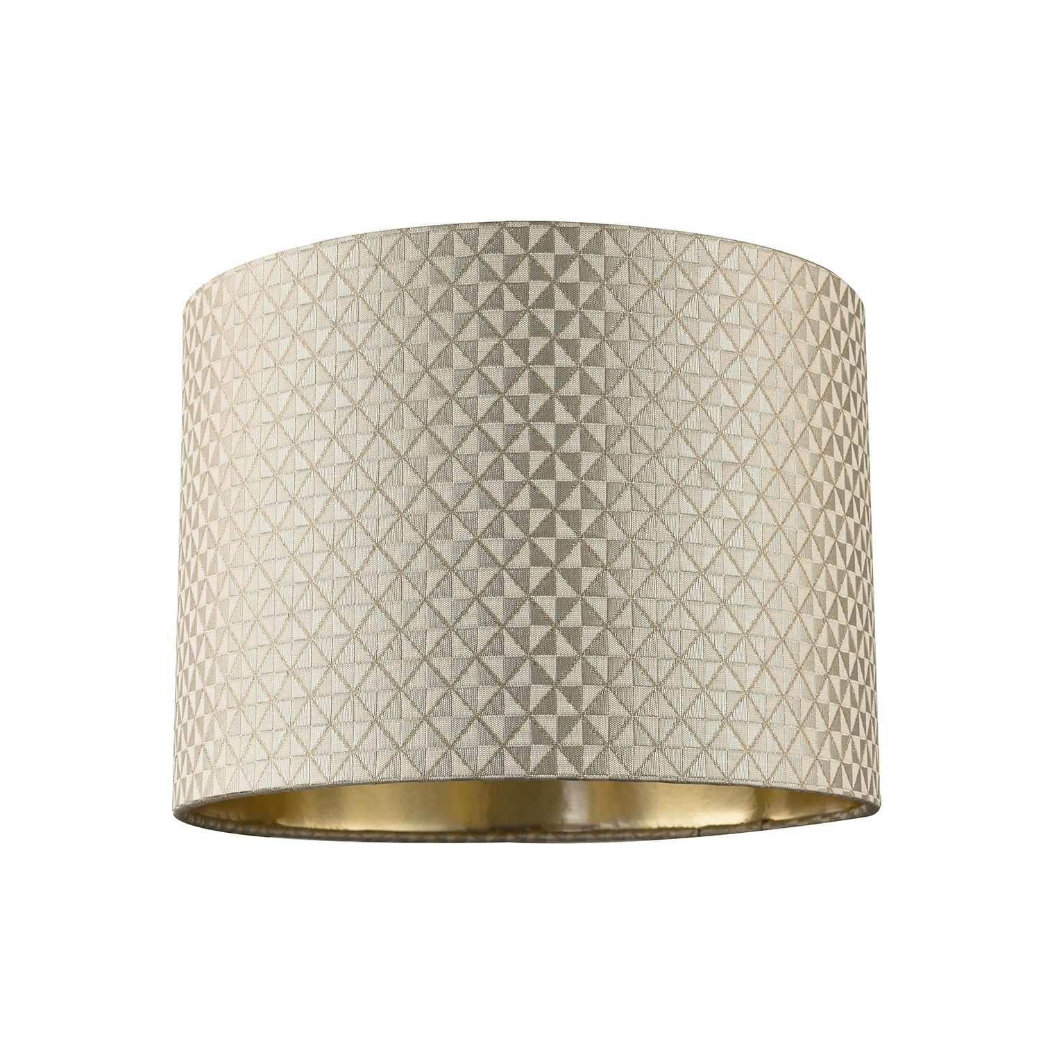 Happy Homewares Taupe Designer Light Shimmer Drum Lampshade With Inner Champagne Gold Satin Lining | 18Cm X 25Cm | Squares And Diamonds Pattern By