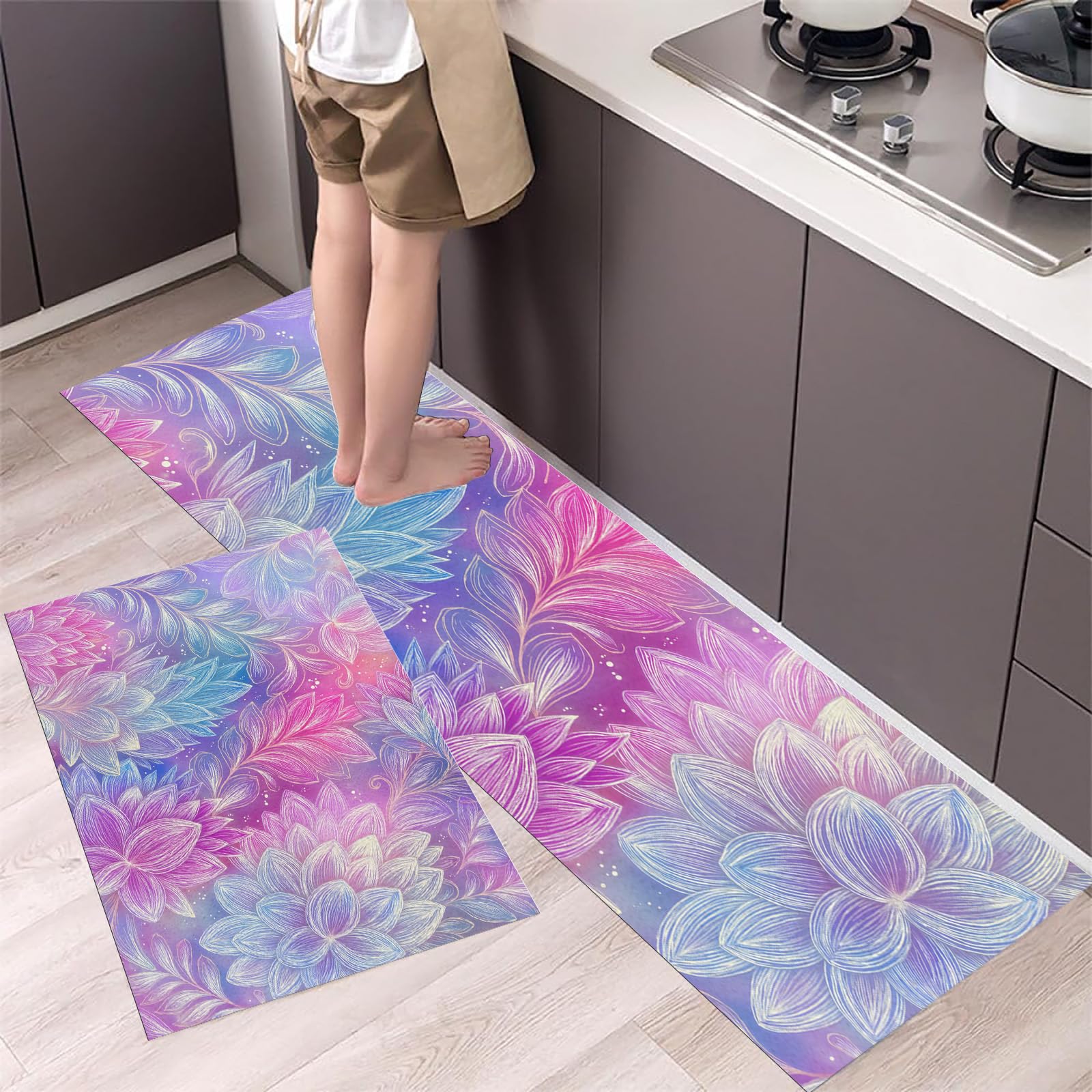 Alfombrillas de cocina rosas con diseño floral para renovar y dar vida a tu hogar