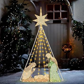 BAYN 6.3 FT Christmas Outdoor Nativity Scene, 201 Warm White LEDs Twinkle Effect Nativity Sets for Christmas Indoor & Outdoor Decorations