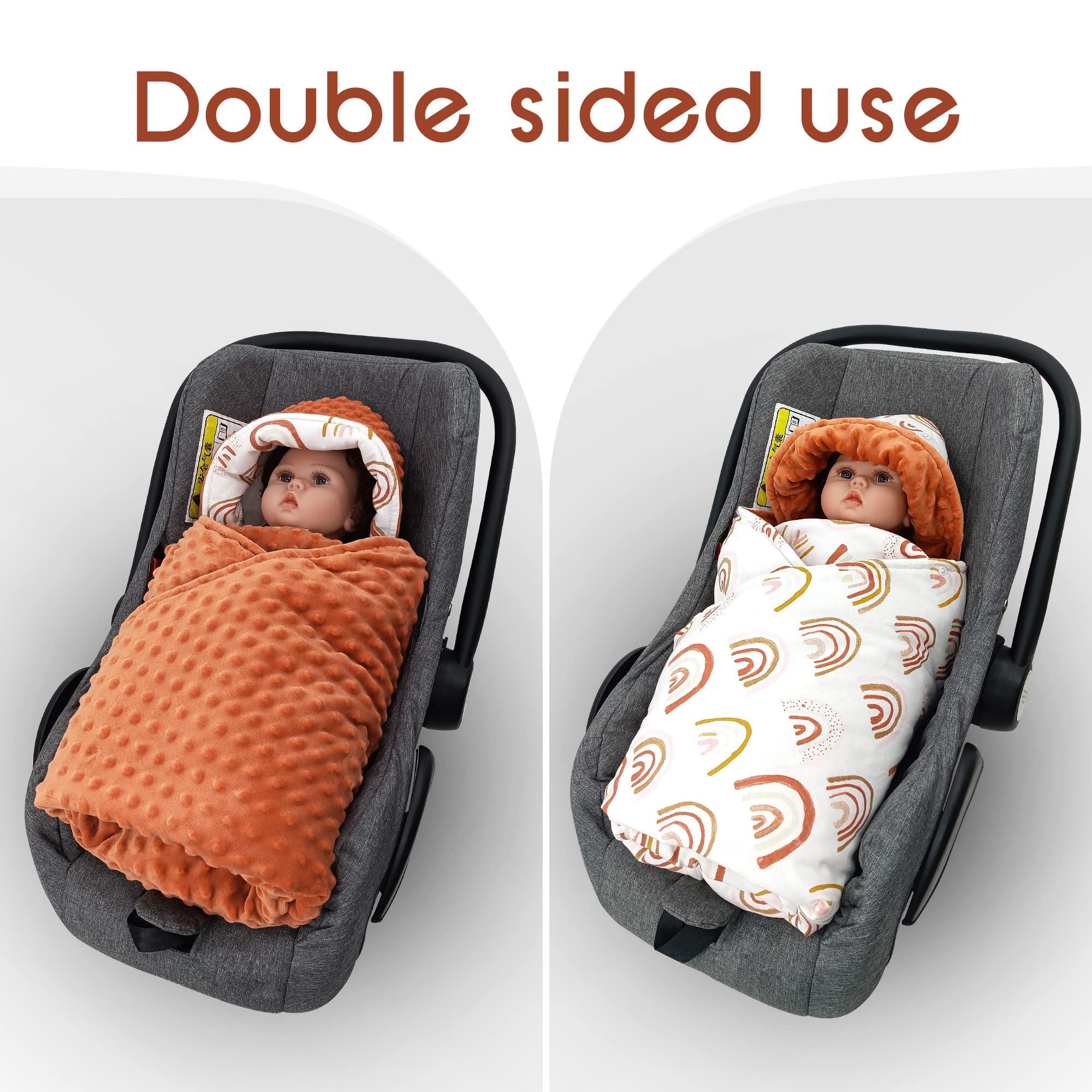 Miracle Baby Einschlagdecke Babyschale Winter Baumwolle Reversible Decke Universal Kuscheldecke 90x90cm für babyschale Kinderwagen mit 8 Punkt Gurt Löcher