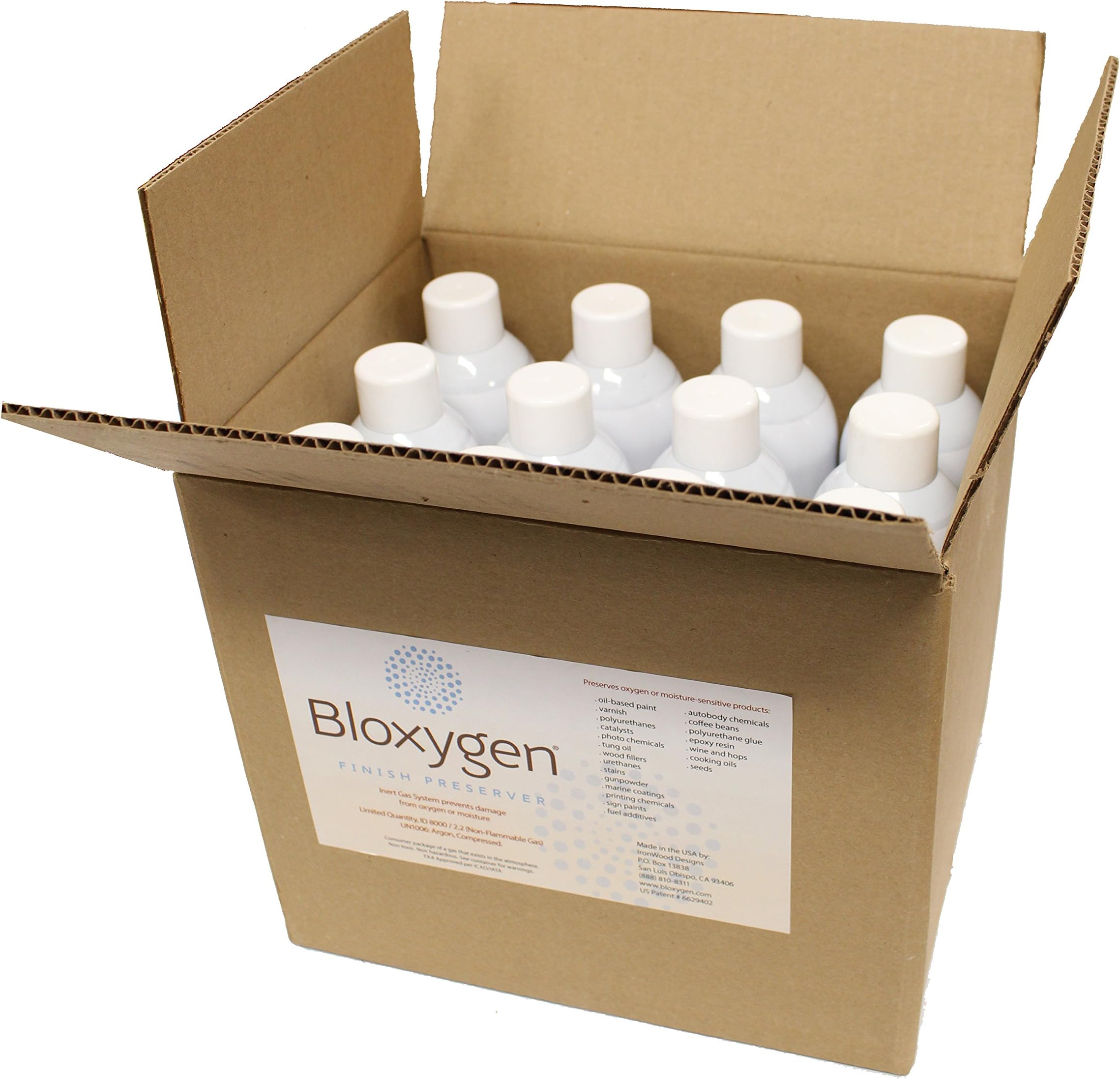 Bloxygen - Preserver CASE of 12 Cans. Inert Gas Preservation System for Paint/Auto Chemicals/Varnish/Food & Wine. Spray, Seal, Store.