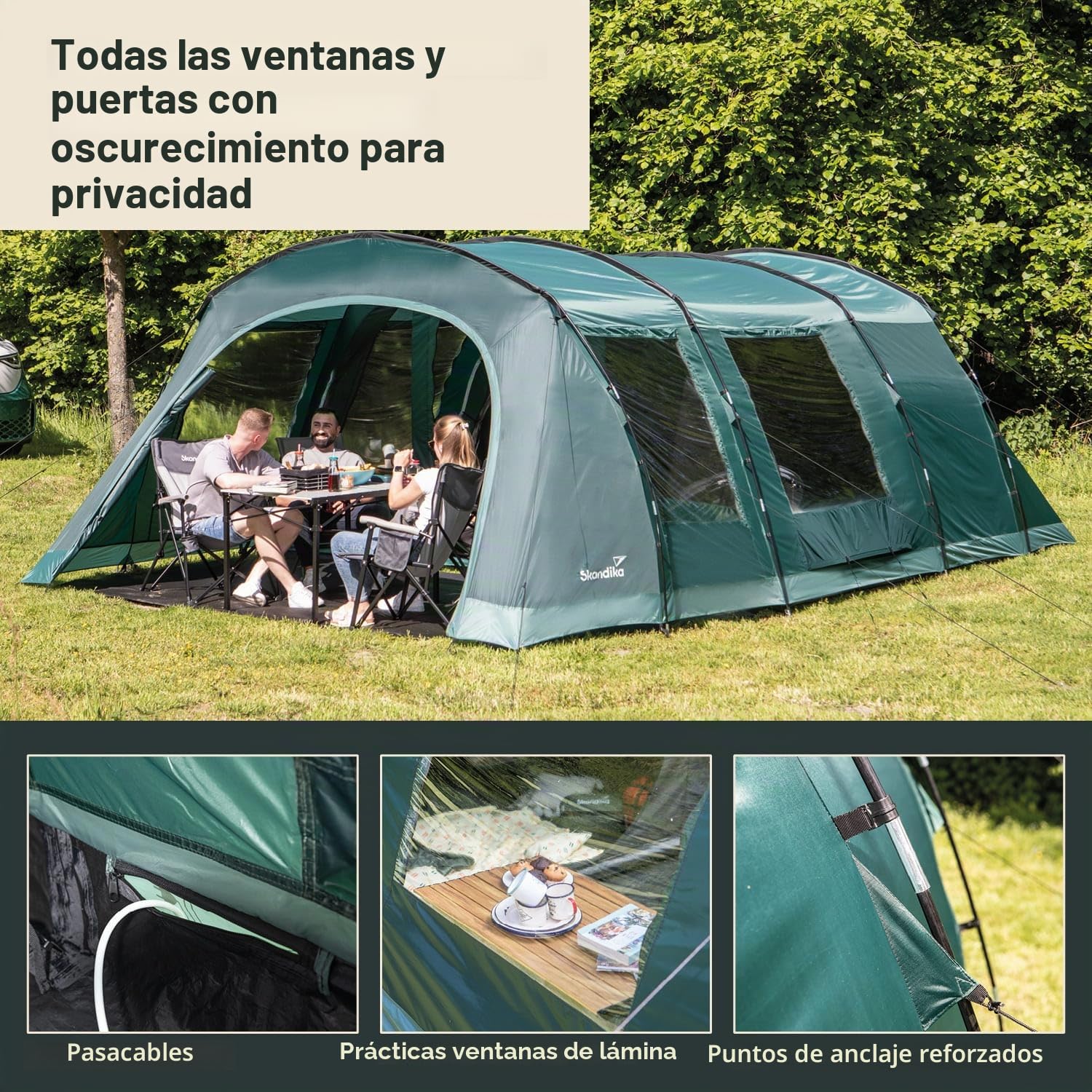 Skandika Kaupanga 6 Protect Tienda de campaña Familiar túnel | para 6 Personas, Impermeable, 3000 mm de Columna de Agua, Cabina Oscura para Dormir