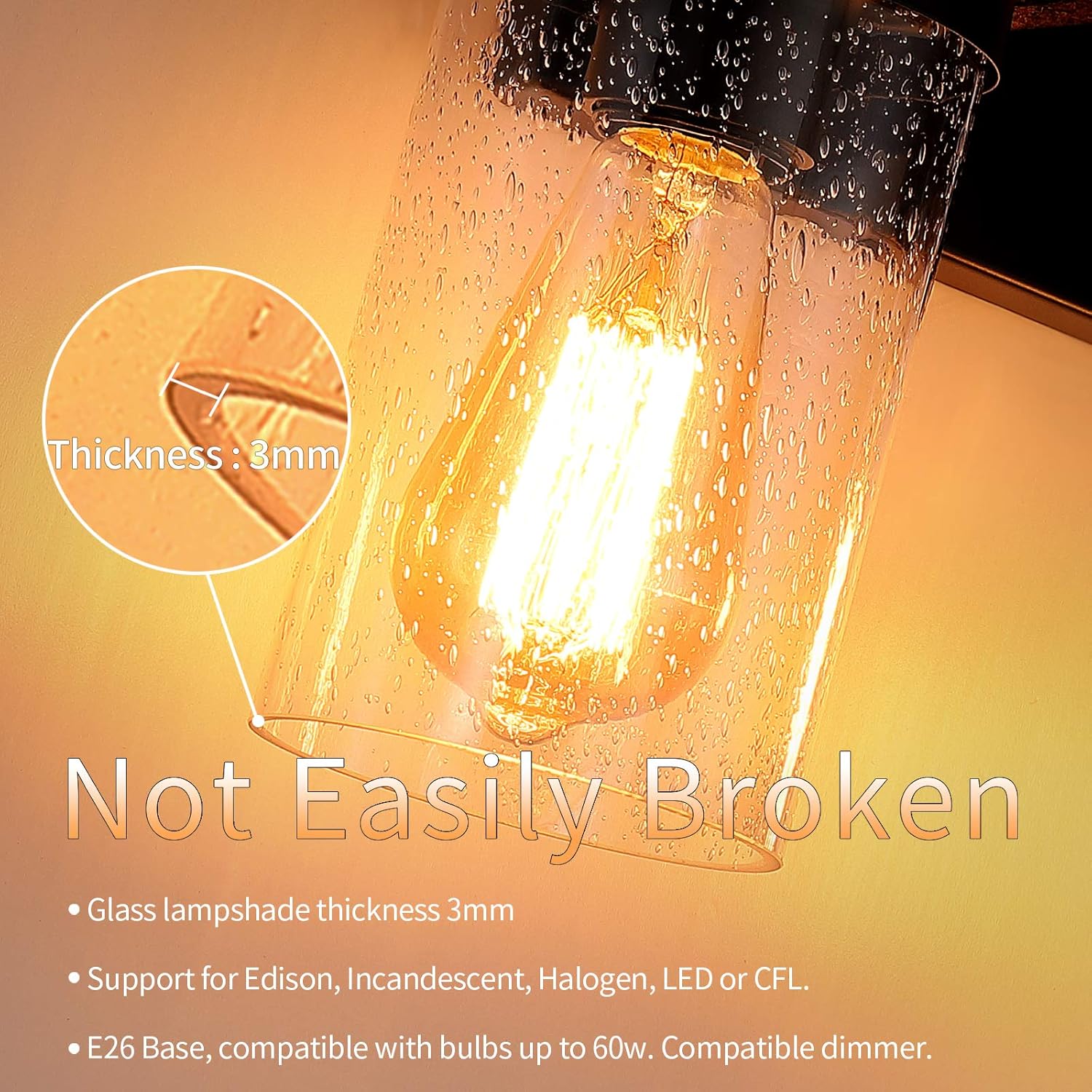 Farmhouse Bathroom Light Fixtures, 3-Lights Rustic Bathroom Vanity Lighting Fixtures Over Mirror with Clear Glass Shade, Black Wall Sconce for Bathroom Hallway Bedroom - - 