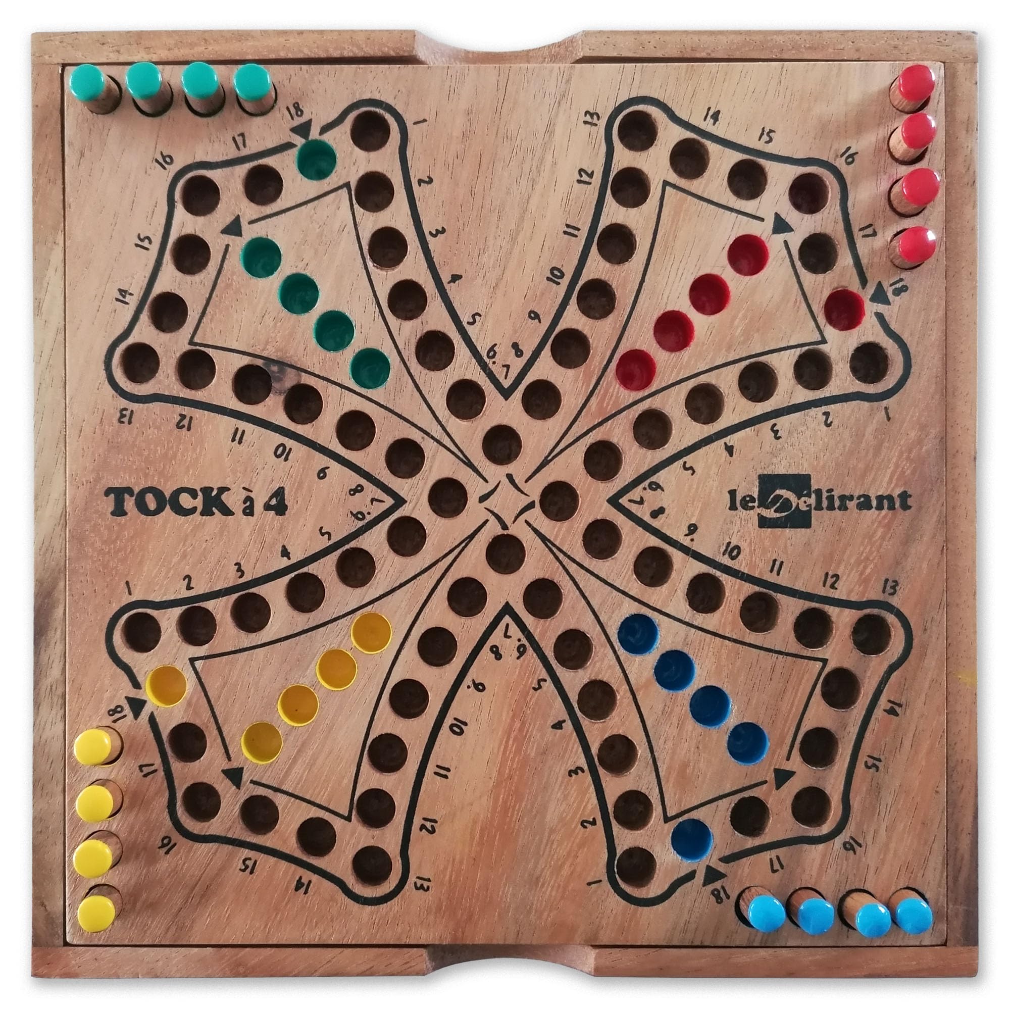 TOC Pocket Tock Game for 4 in Solid Acacia Wood, Handcrafted French Brand, 19 x 19 cm, Family Board Games for 4 Players. Resealable Tray.