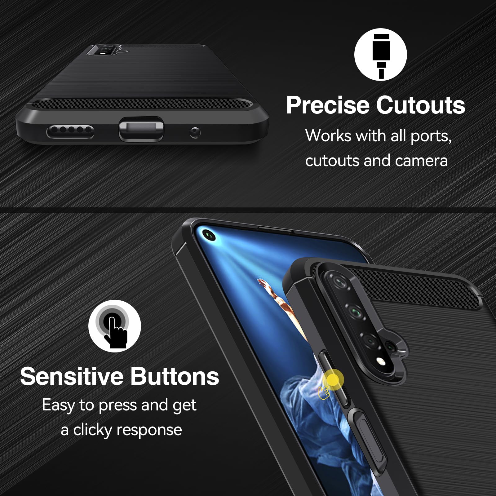 Ivoler Hülle Für Huawei Nova 5T / Honor 20 / 20 Pro Mit 3x Panzerglas – Militärischer Schutz, Schwarz, TPU