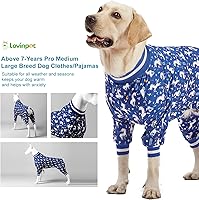 Vista 7 de LovinPet Ropa de pijama grande para perros: camisa para perro para el cuidado de heridas/poscirugía, pijama de punto ligero y elástico, estampado