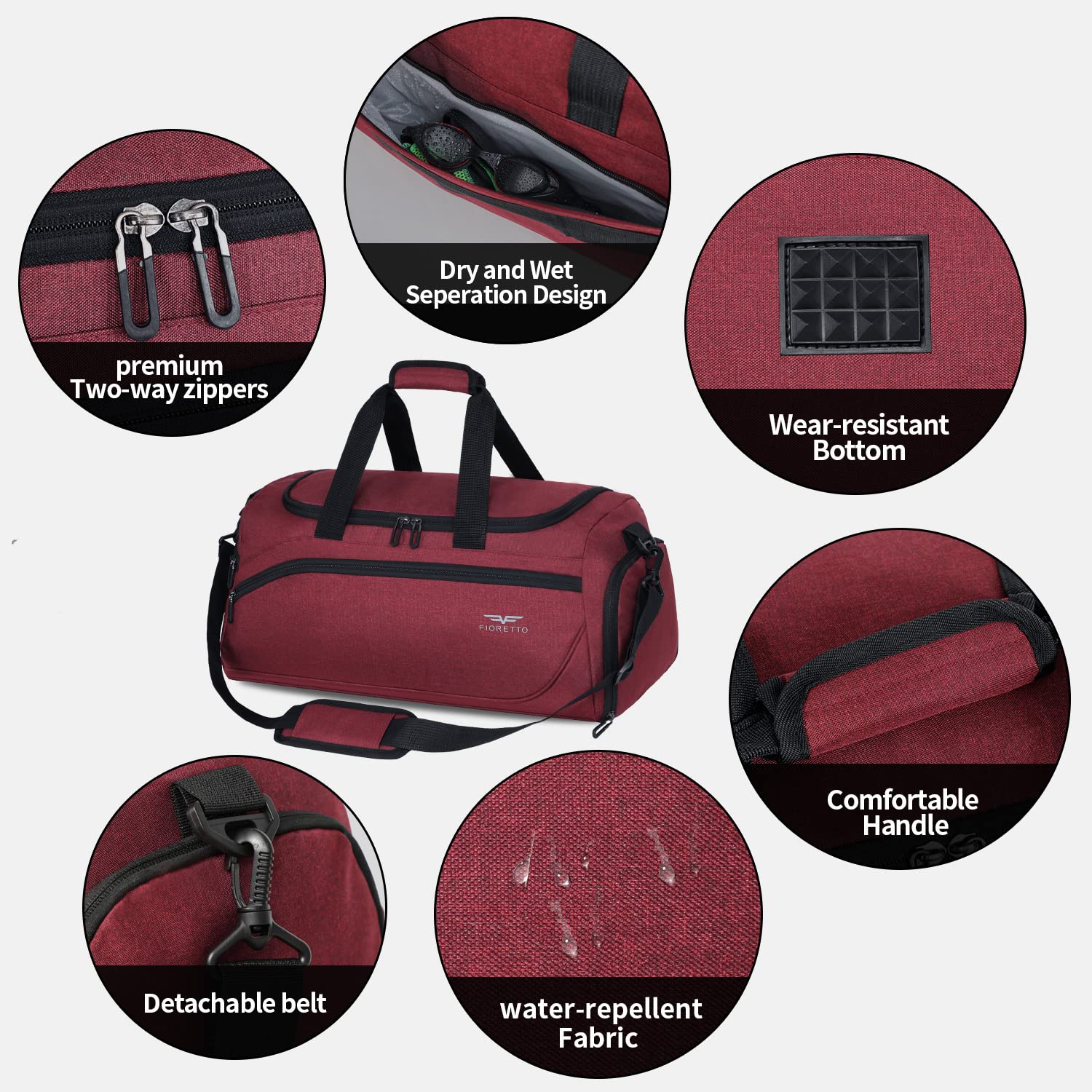 FIORETTO 35L Mens Sports Gym Bag with Wet Pocket & Shoe Compartment,Travel Duffle Bag Overnight Bag with Padded Shoulder Strap - Image 4