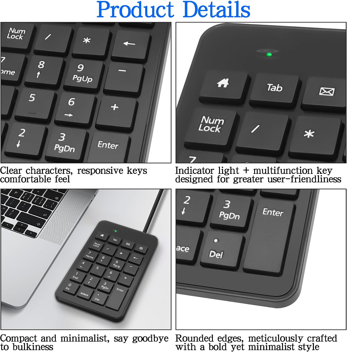 XMSJSIY USB Type-C Number Pad Wired 23 Keys Type-C Numeric Keypad with Tab, Home, Email & Calculator Keys for Laptop, PC, Desktop, Computer, Notebook -1 Pcs