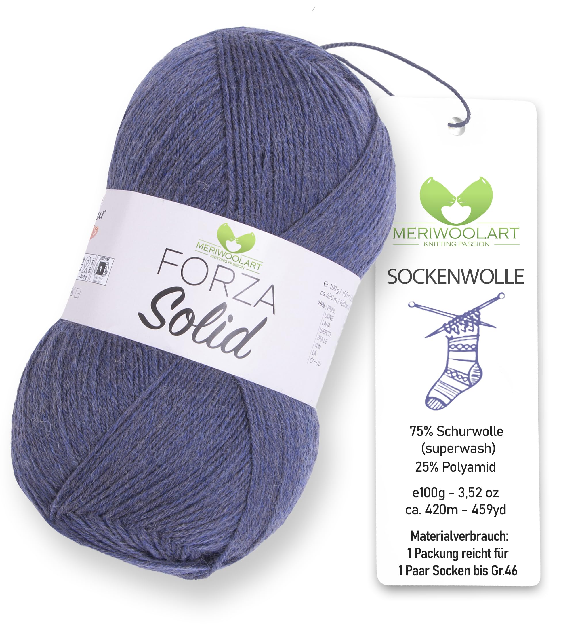 MeriWoolArt® Sock Wool 4-Ply - 100 g Merino Wool Yarn for Knitting & Crocheting, 75% Virgin Wool (Superwash), 25% Polyamide, 420 m - Ideal for Socks for Men and Women, Sweaters & Cardigans 4615