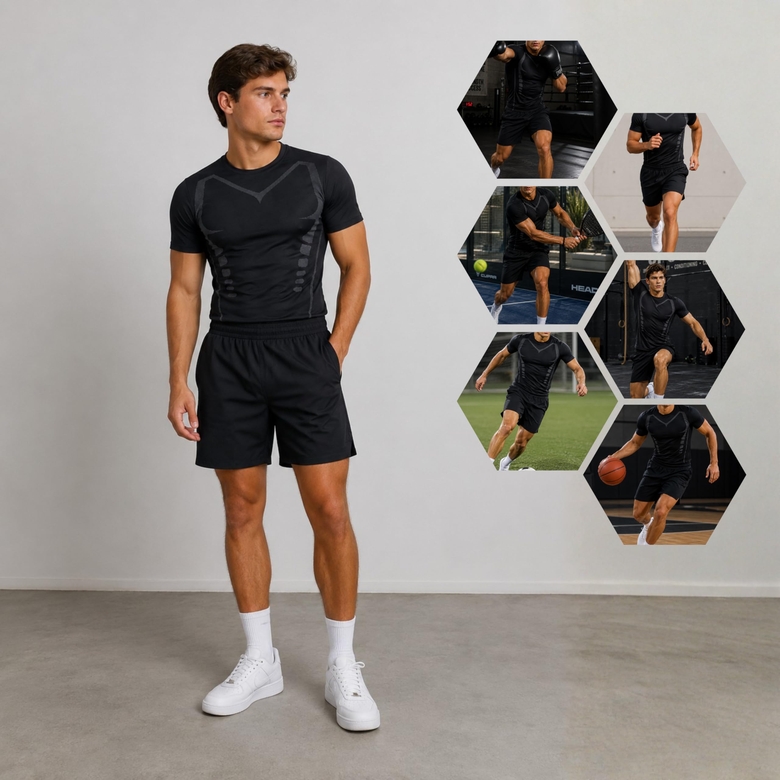 Conjunto Deportivo Hombre 2 piezas - Camisetas Deporte Hombre y Pantalones Cortos Hombre Deporte - Resistentes Transpirables y de Secado Rápido para Gym Crossfit Running y Padel
