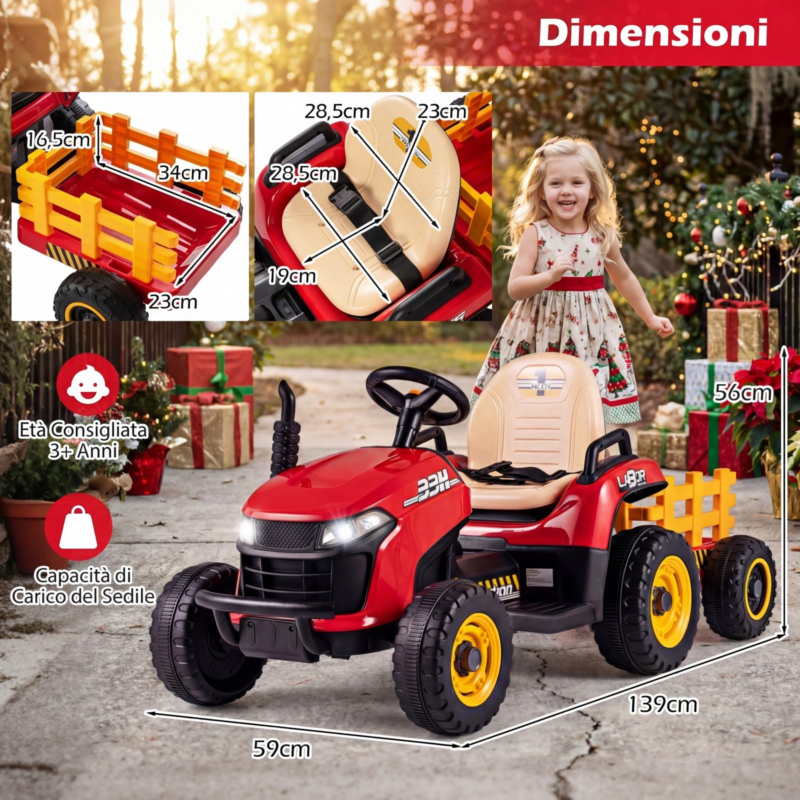 COSTWAY 24V Trattore Elettrico per Bambini, Macchina Cavalcabile con Telecomando, Clacson Musica, Connessione Wireless e Fari a LED, per Bambini 3 Anni+ (Rosso)