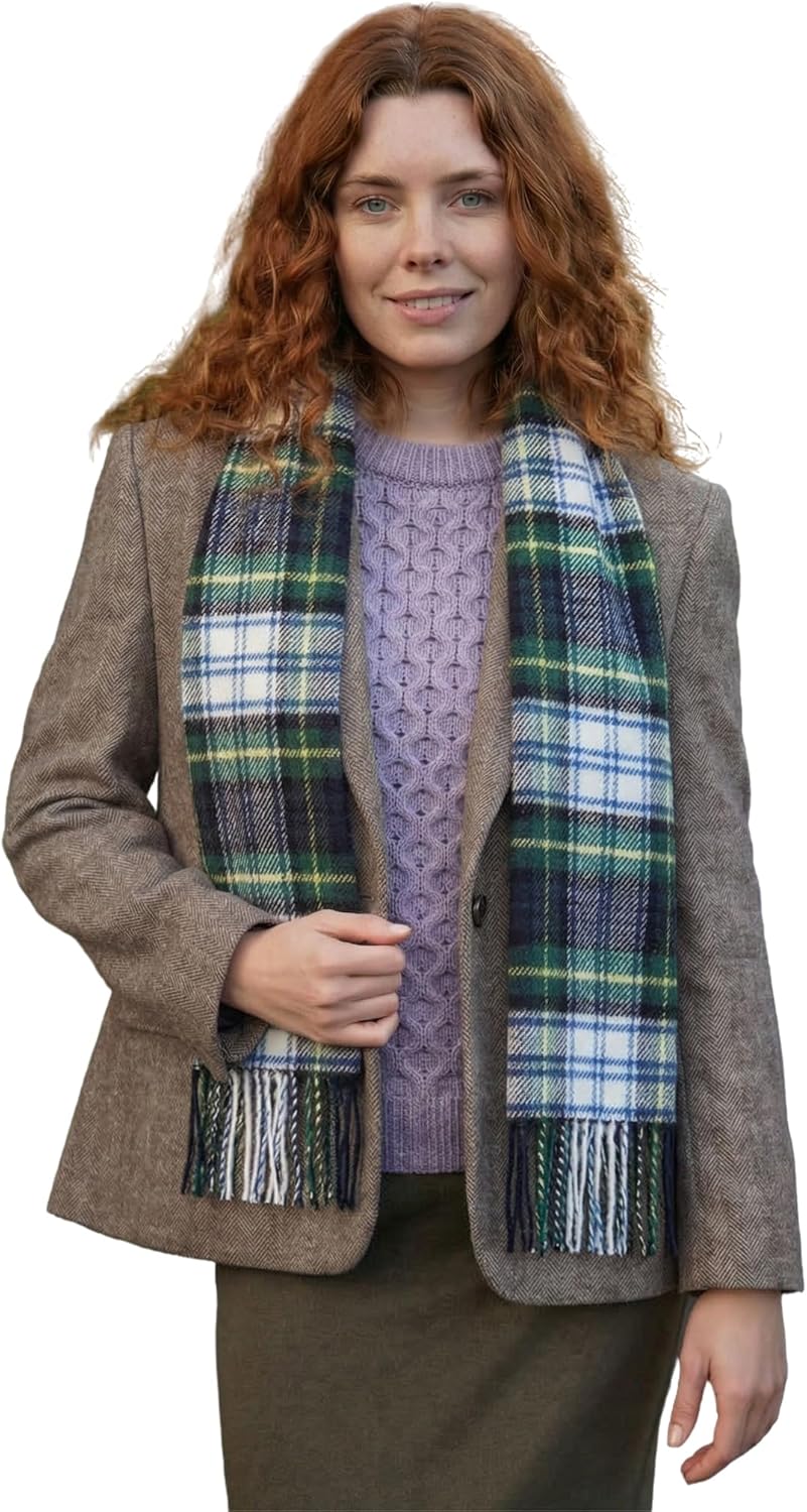 Biddy Murphy 100% Irish Wool Scarf for Women & Men, Soft & Warm, Plaid Tartan, 12" x 60", Made in Ireland
