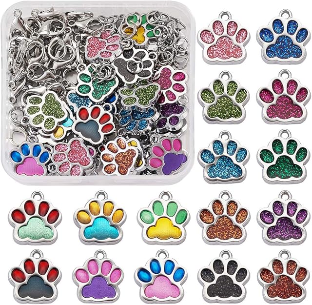PandaHall Cat Dog Paw Print Charms Alloy Enamel Pendants for Jewelry Making
