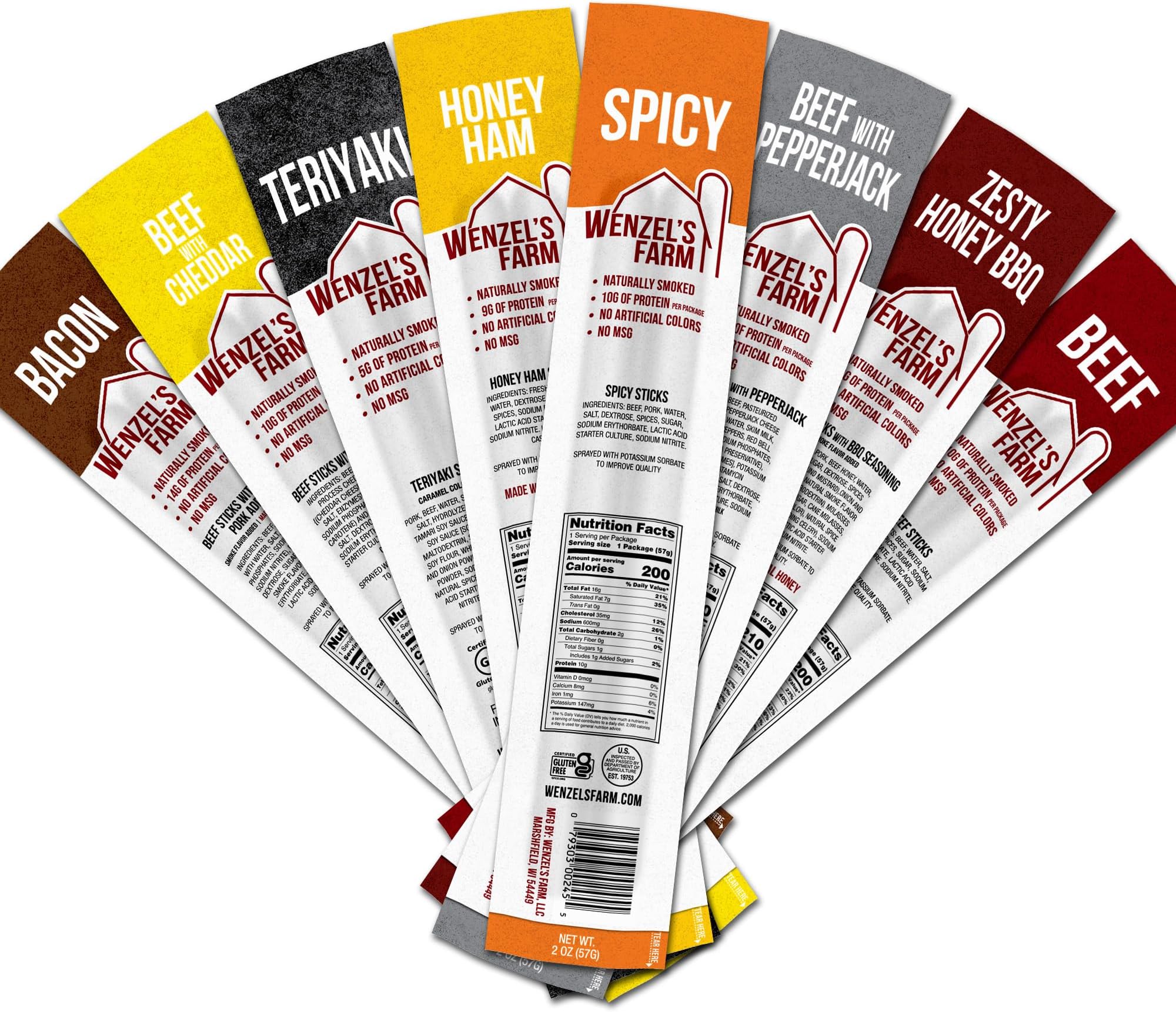 Wenzel’s Farm Variety Snack Sticks │Supports Active Lifestyles │ Flavorful, Natural Smoked │ High Protein, Low Carb │ No MSG, Fillers, Binders, Artificial Colors │ Gluten Free | 16 sticks (8 packs of 2) | Original Variety Pack