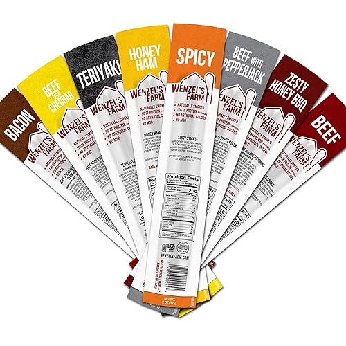 Wenzel's Farm Paquete variado de palitos de aperitivos, sabrosos, ahumados naturalmente, altos en proteínas, bajos en carbohidratos, sin MSG,