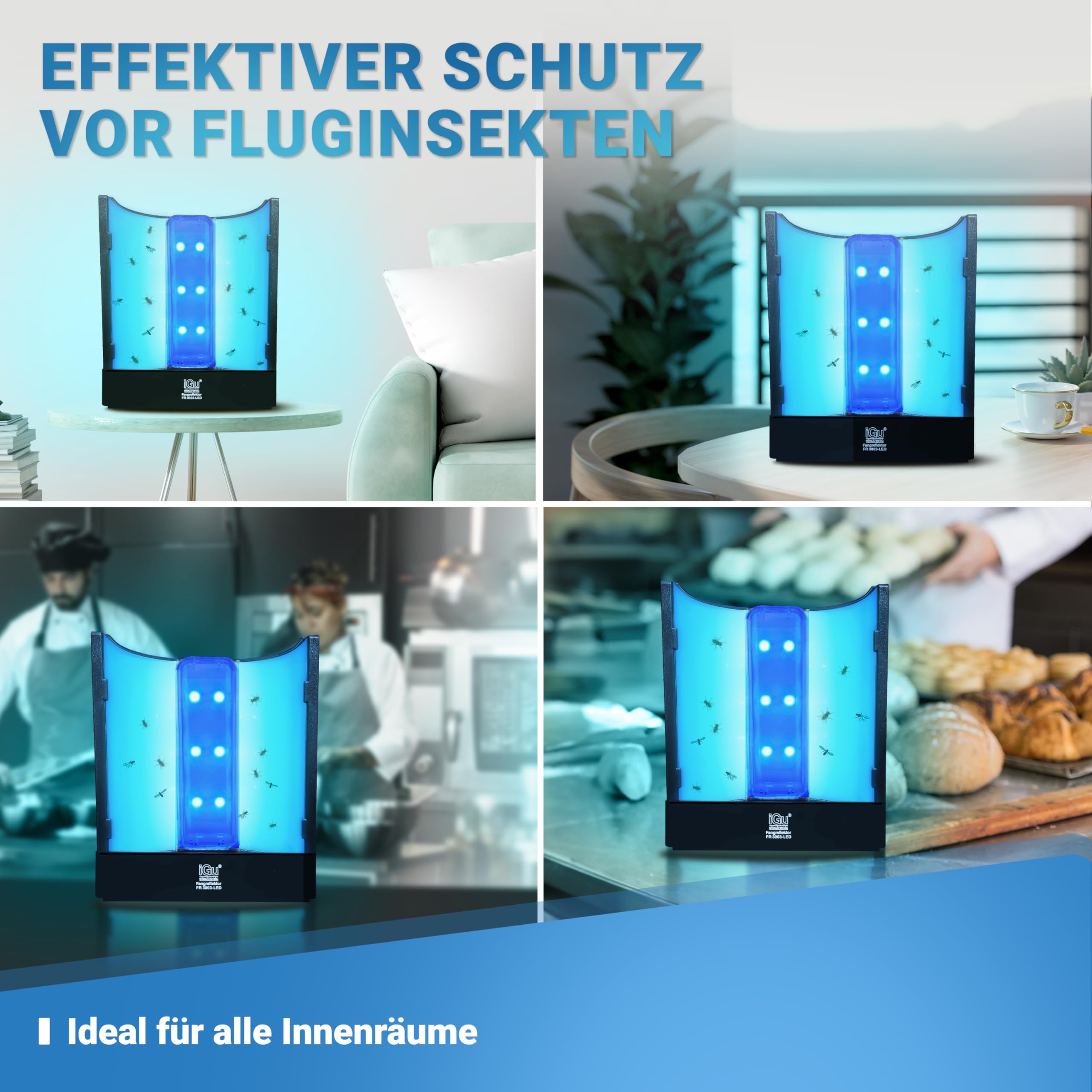 iGu 3003 LED Fliegenfänger Elektrische Fliegenfalle Innenbereich UV-LICHT | Insektenvernichter, Fliegenfalle mit Ersatzfolien, Klebefolien FANGREFLEKTOR, Fliegenabwehr, Mückenfalle, Mückenschutz, 230V
