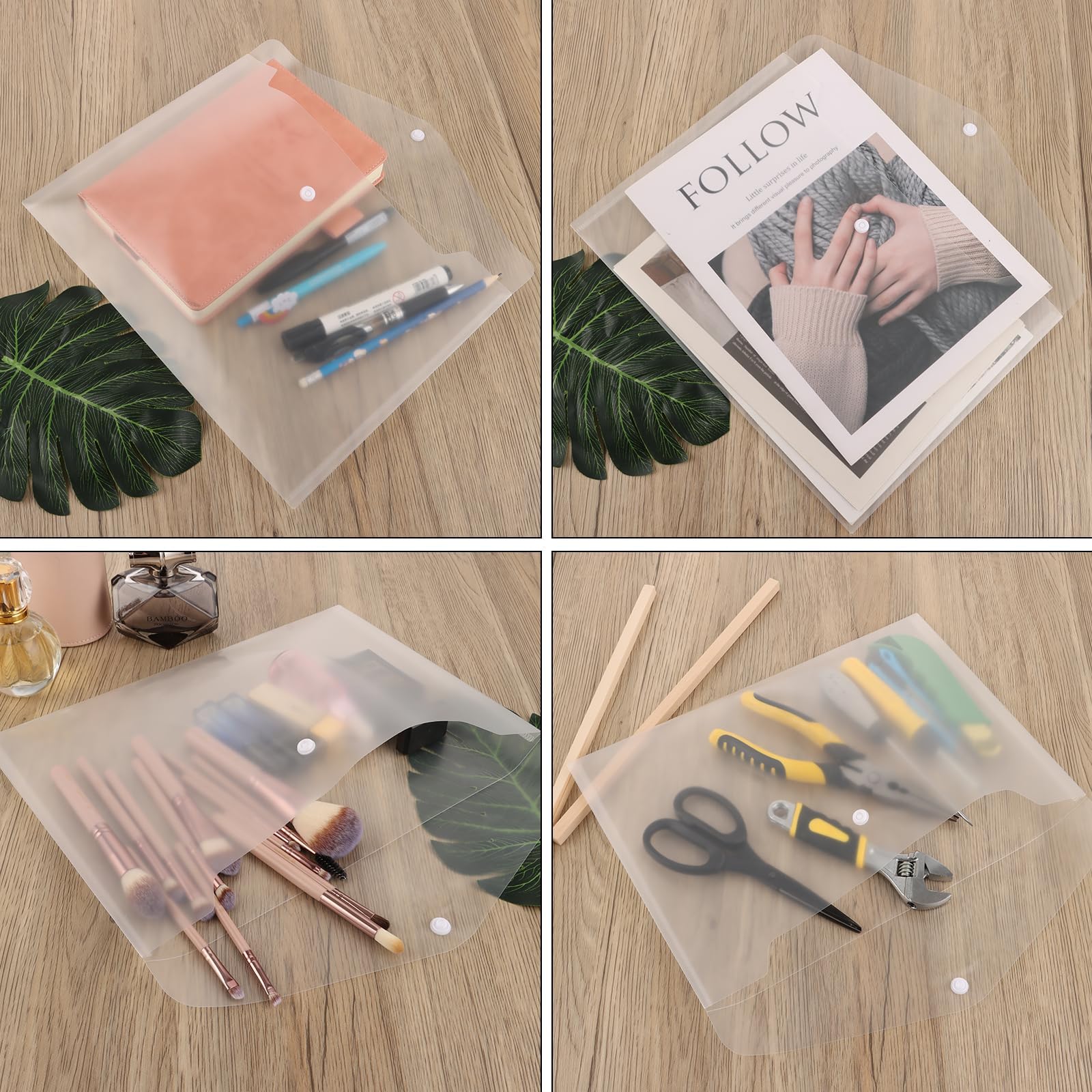 ASelected Pack de 60 Fundas Plástico A4 Transparentes con Botón a Presión, Portadocumentos A4 y Carpeta Plástico Mate, Sobres Transparentes para Oficina, Hogar y Escuela