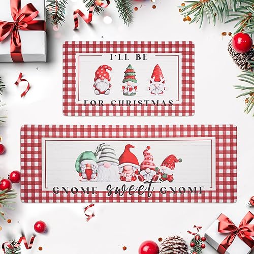 FRESHMINT Juego de 2 tapetes de cocina de Navidad para piso, antifatiga, impermeables y antideslizantes, acolchados, lavables, cómodos, para