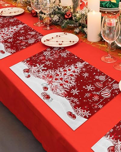 Vista 478 de Juego de 6 manteles individuales rojos para el día de San Valentín, diseño de corazón de San Valentín, resistentes al calor, lavables, manteles