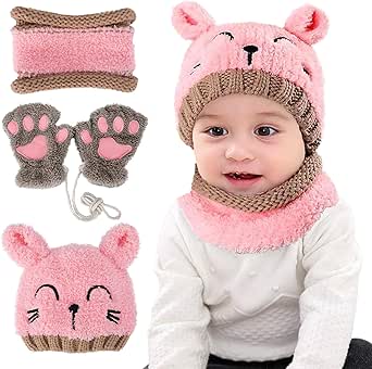 Bonnet Fille Hiver Ensemble Bonnet, écharpe Et Gants Enfant - Hiver - Polaire - 2 Tailles (1-3 Ans Et 4-8 Ans) Cache-cou Moufles Tout-petit