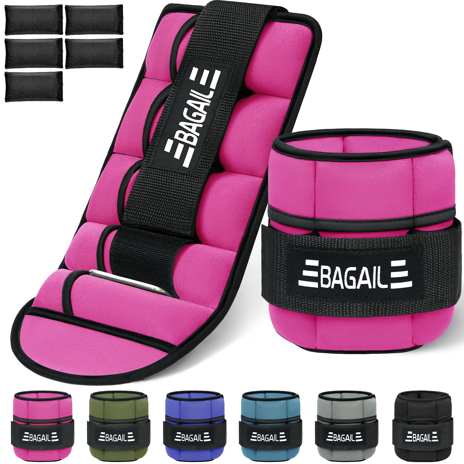 BAGAIL Verstellbare Knöchelgewichte 2er Pack, mit abnehmbaren Sandsäcken, tragbare Handgelenk - und Knöchelgewichtsriemen, 0,4-1,6kg pro Riemen, 15-31cm Umfang, ideal für Krafttraining und Cardio