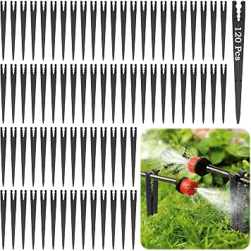 120 Pack Drip Irrigation Support Stakes, 5.68 Inch Plastic Stakes for 1/4 Drip Tubing, Universal Hose Holders for Lawn, Vegetable Garden,Gardening,Greenhouse,Indoor/Outdoor Use