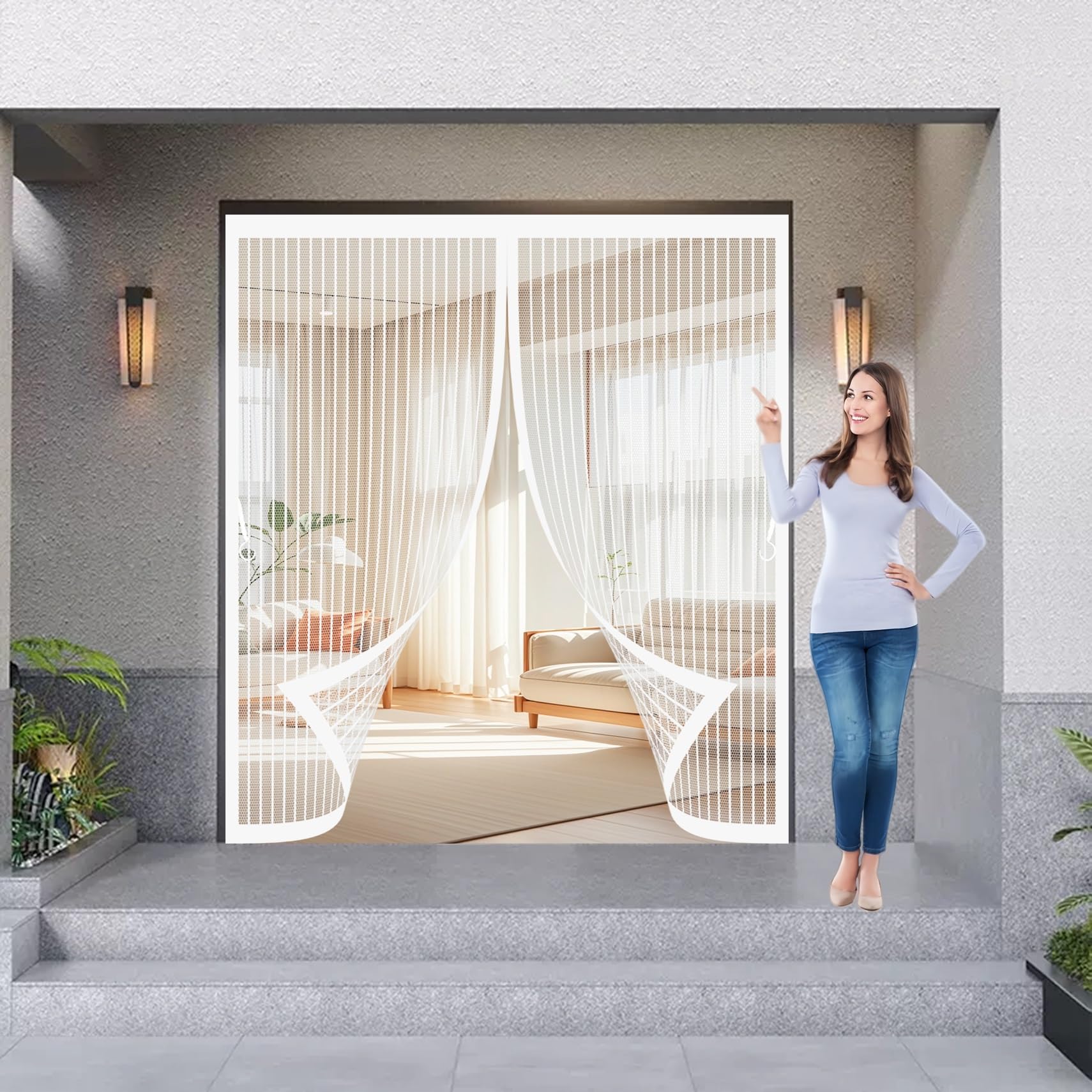 Moustiquaire porte 149 x 93 cm : rideau magnétique blanc à maille fine pour bloquer les moustiques