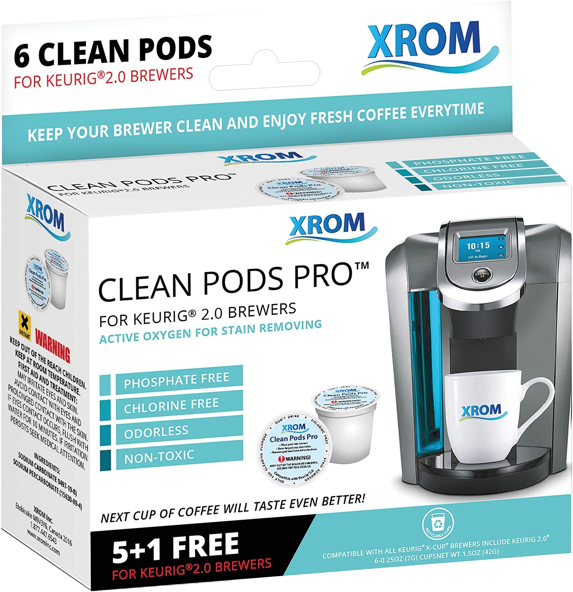 XROM Plant Based, Non Chemicals, Professional Cleaning Pods Compatible with All Keurig K-Cup 2.0 Brewers, Coffee Stain Removing, All Natural Ingredients, Biodegradable, 6 Cup Per Pack.