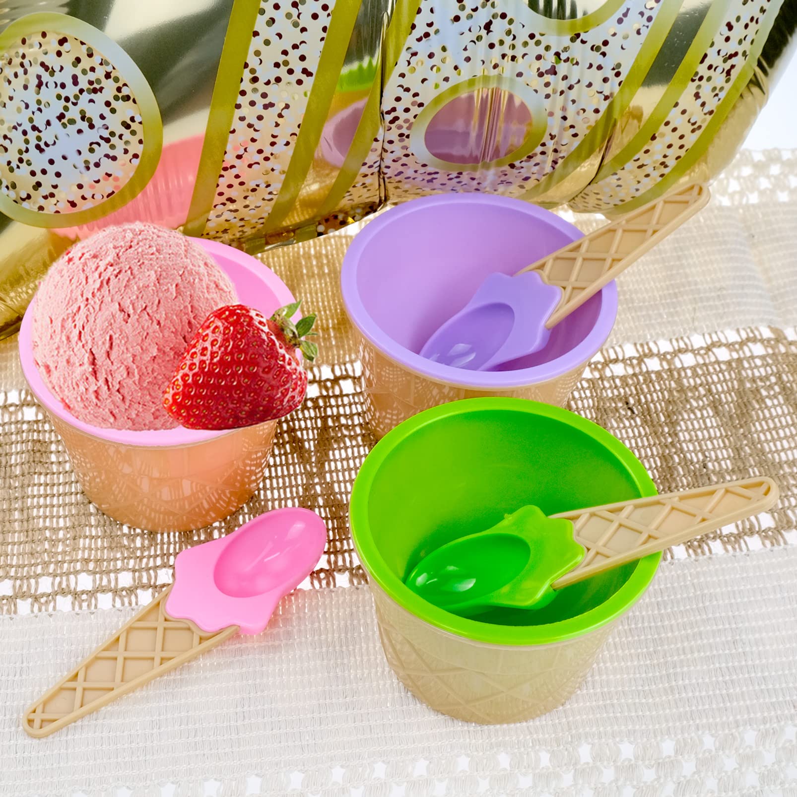 6 Ciotole Per Gelato Colorate Con Cucchiaio - Plastica Riutilizzabile Per Famiglia, Feste E Campeggio - Foto 3