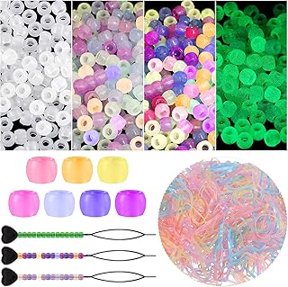 1203 Pieces Glow in The Dark Beads UV Plastic Pony Beads UV Hair Beads for Girls with 500 Pieces Mixed Color Elastic Hair ...