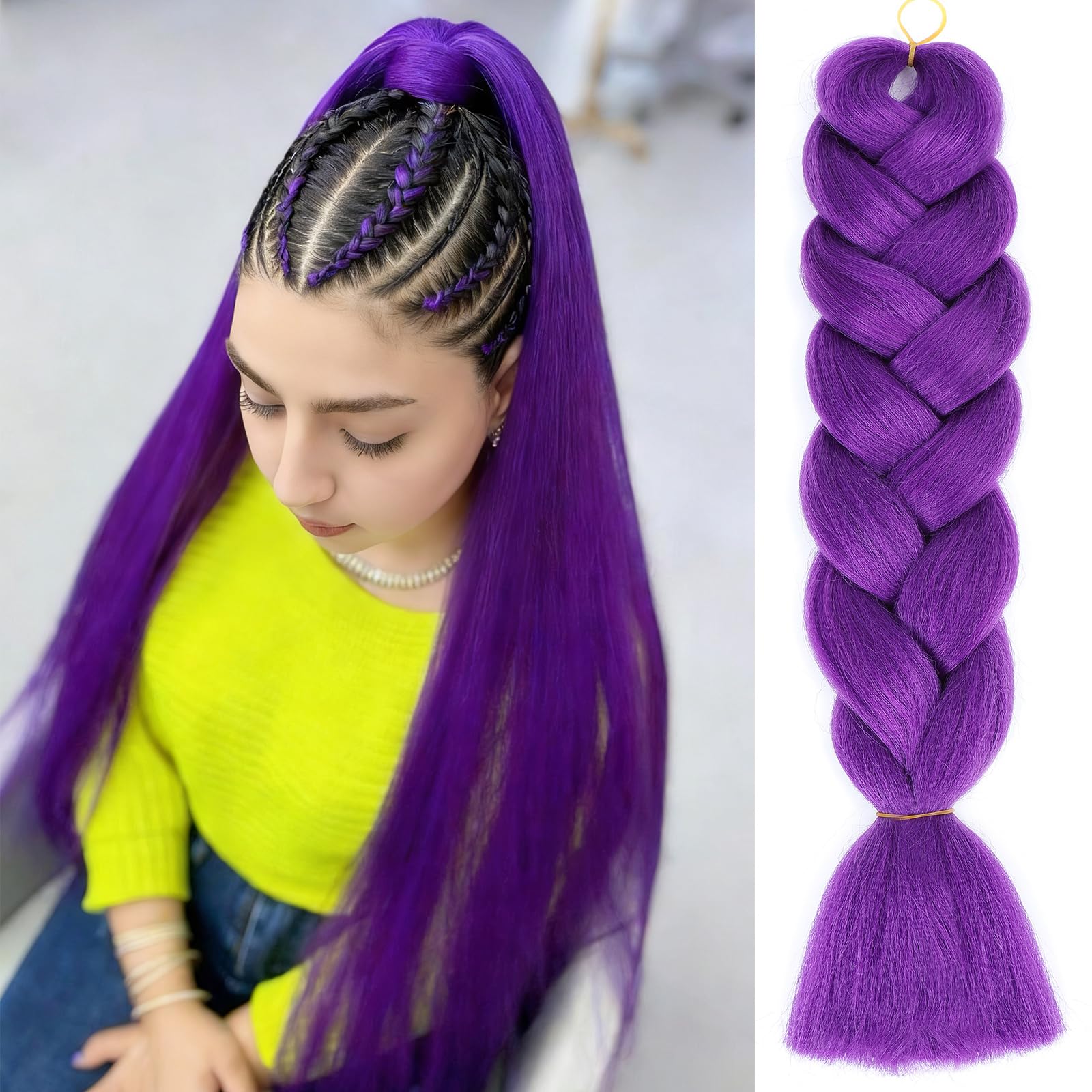 Herina Purple Braiding Hair For Braids One Pack Jumbo Fake Braid Hair Extensions For Dutch Braid Or Match Color Bubble Braids(1pc/pack)